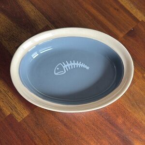 Cat food oval bowl  - with Fish Bone Symbol - Ceramic